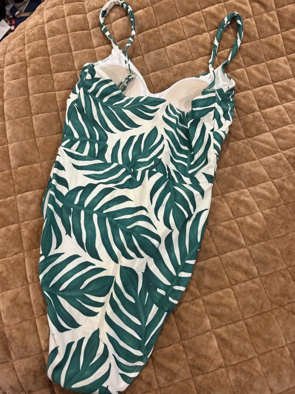 SUMMERSALT women’s white w/ Green Leaf-Print One-Piece Swimsuit🌴fun& flattering